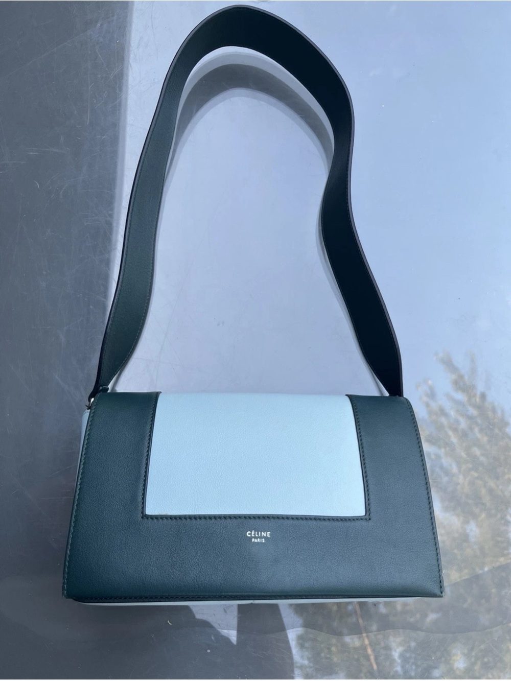 Celine Two-Tone Shoulder Bag in Dark Green & Light Blue